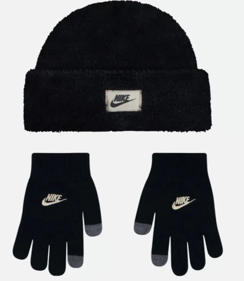 Nike Cozy Peak Beanie & Gloves Set Black NWT Youth